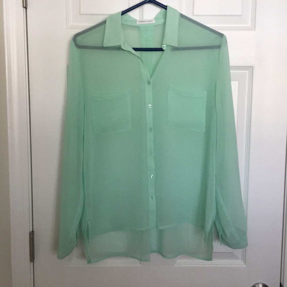 Long Sleeve Blouse, Mint-Colored. Size: L